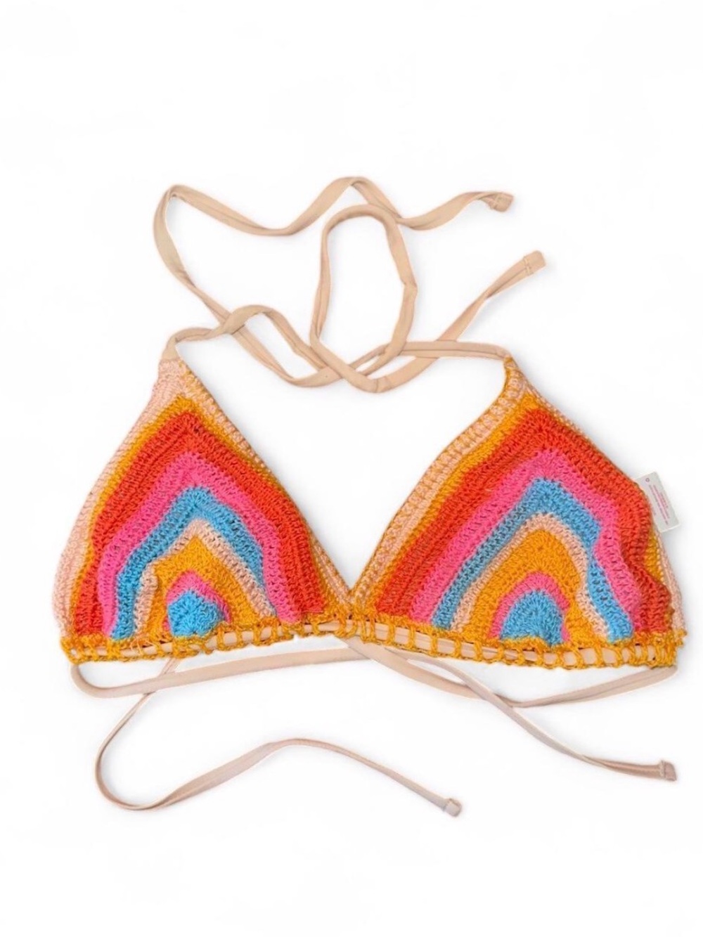 Crochet Triangle Bikini Top - Pink, Blue, Orange, Yellow Medium Xhilaration